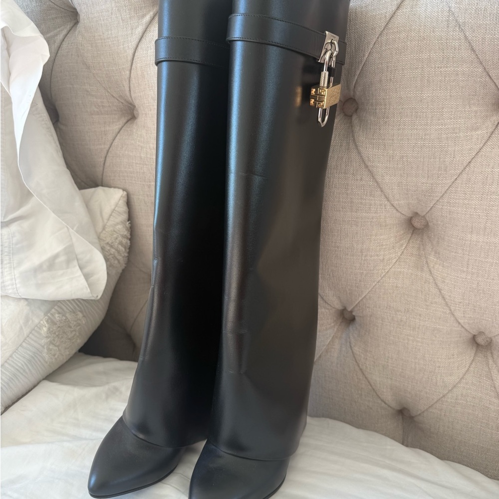 Givenchy Black Over the Knee Boots with Gold Accent